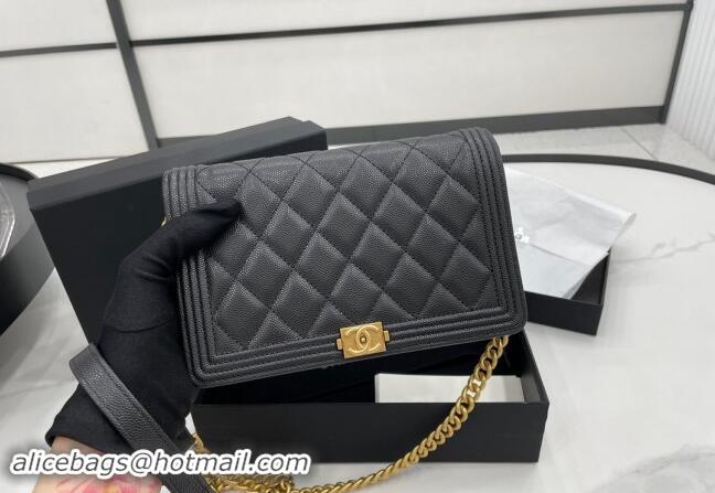 Luxury Cheap Chanel Grained Calfskin Boy Chanel Wallet On Chain Bag WOC A7062 Black/Gold