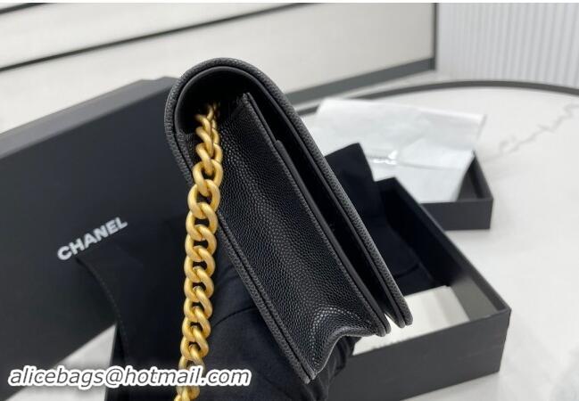 Luxury Cheap Chanel Grained Calfskin Boy Chanel Wallet On Chain Bag WOC A7062 Black/Gold