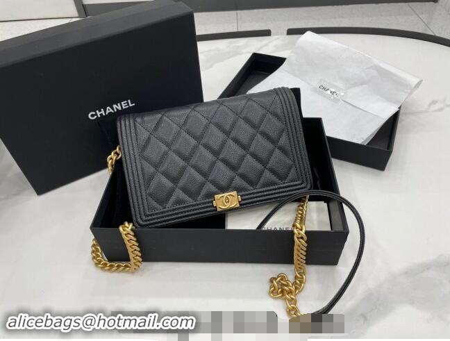 Luxury Cheap Chanel Grained Calfskin Boy Chanel Wallet On Chain Bag WOC A7062 Black/Gold