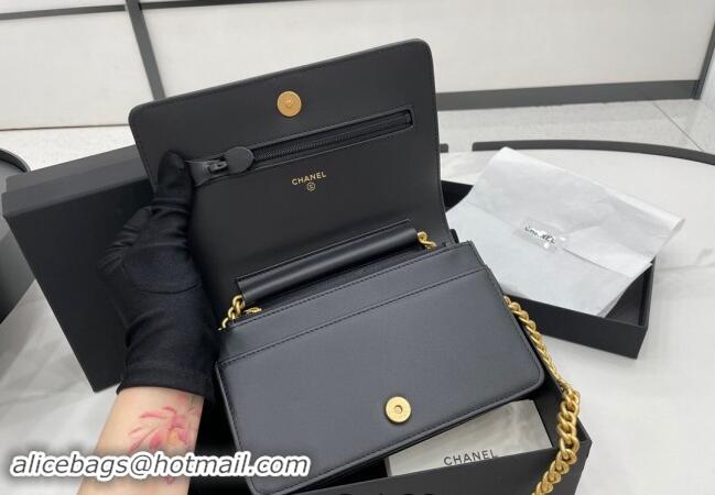 Luxury Cheap Chanel Grained Calfskin Boy Chanel Wallet On Chain Bag WOC A7062 Black/Gold