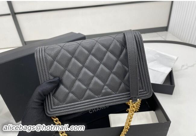 Luxury Cheap Chanel Grained Calfskin Boy Chanel Wallet On Chain Bag WOC A7062 Black/Gold