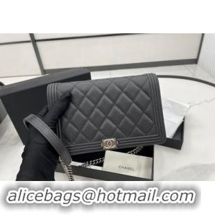 Well Crafted Chanel Grained Calfskin Boy Chanel Wallet On Chain Bag WOC A7062 Black/Silver