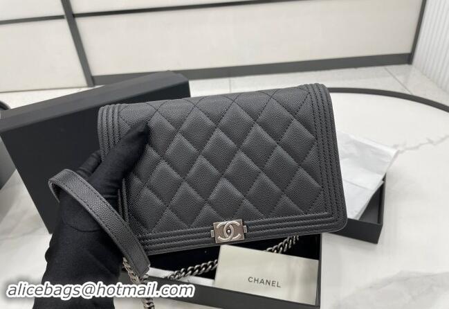 Well Crafted Chanel Grained Calfskin Boy Chanel Wallet On Chain Bag WOC A7062 Black/Silver