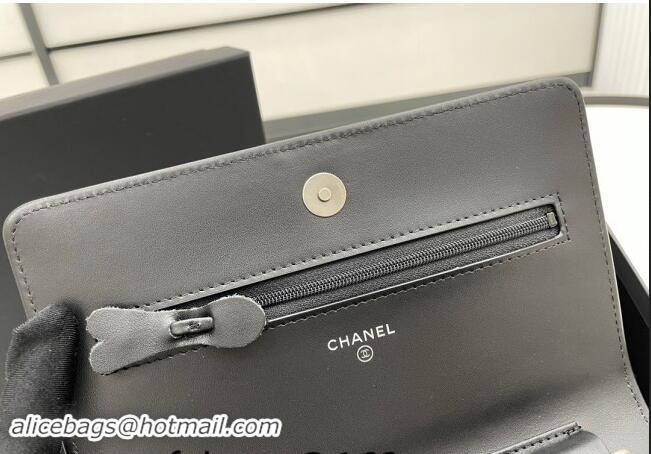 Well Crafted Chanel Grained Calfskin Boy Chanel Wallet On Chain Bag WOC A7062 Black/Silver