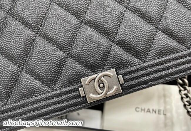 Well Crafted Chanel Grained Calfskin Boy Chanel Wallet On Chain Bag WOC A7062 Black/Silver