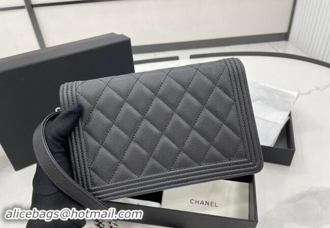 Well Crafted Chanel Grained Calfskin Boy Chanel Wallet On Chain Bag WOC A7062 Black/Silver