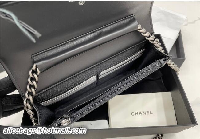 Well Crafted Chanel Grained Calfskin Boy Chanel Wallet On Chain Bag WOC A7062 Black/Silver