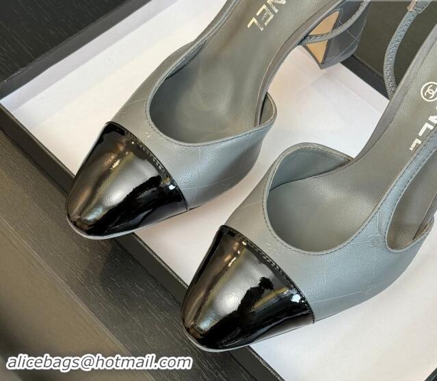 Perfect Chanel Printed Quilted Lambskin & Patent Calfskin Slingbacks Pumps 9.5cm Grey 1121072