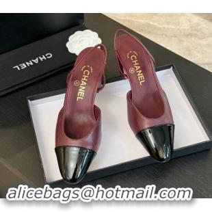 Purchase Chanel Printed Quilted Lambskin & Patent Calfskin Slingbacks Pumps 6.5cm Burgundy 1121075