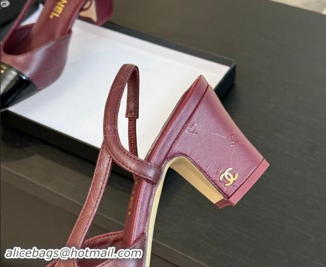 Purchase Chanel Printed Quilted Lambskin & Patent Calfskin Slingbacks Pumps 6.5cm Burgundy 1121075