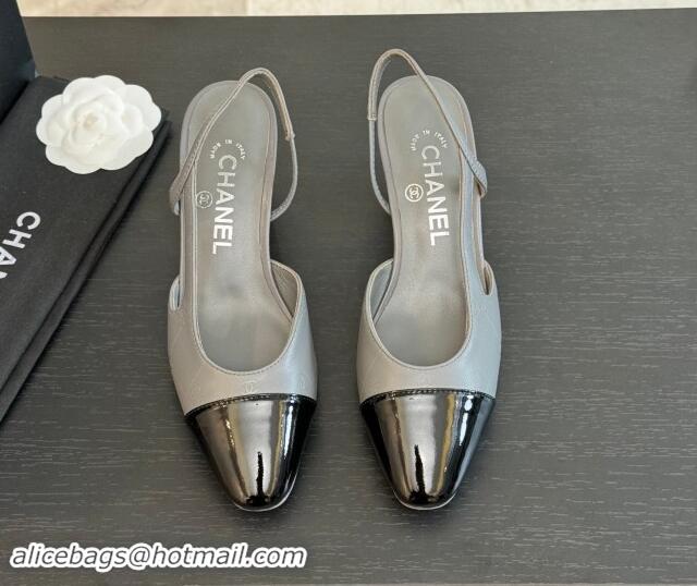 Popular Style Chanel Printed Quilted Lambskin & Patent Calfskin Slingbacks Pumps 6.5cm Grey 1121079