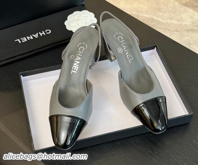 Popular Style Chanel Printed Quilted Lambskin & Patent Calfskin Slingbacks Pumps 6.5cm Grey 1121079