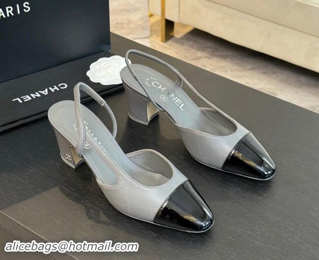 Popular Style Chanel Printed Quilted Lambskin & Patent Calfskin Slingbacks Pumps 6.5cm Grey 1121079