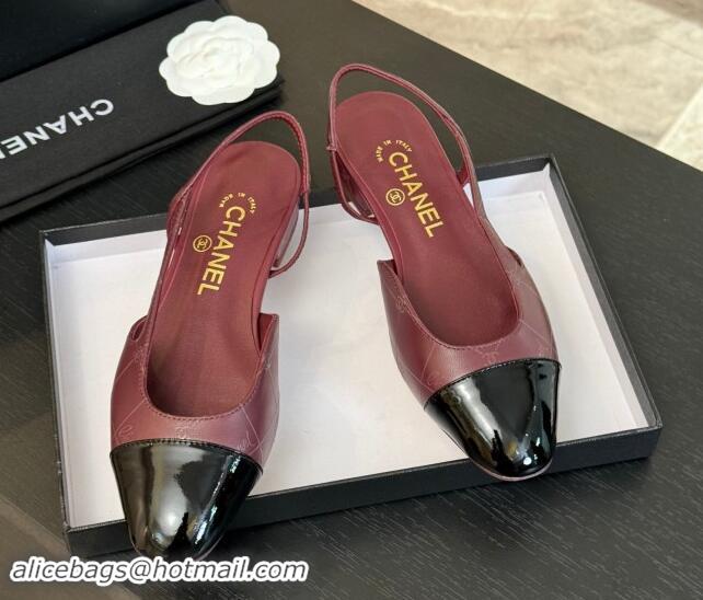 Durable Chanel Printed Quilted Lambskin & Patent Calfskin Slingbacks Flat Burgundy 1121080