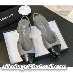 Best Grade Chanel Printed Quilted Lambskin & Patent Calfskin Slingbacks Flat Grey 1121081