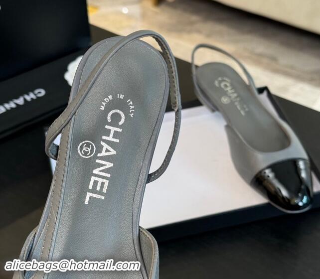 Best Grade Chanel Printed Quilted Lambskin & Patent Calfskin Slingbacks Flat Grey 1121081