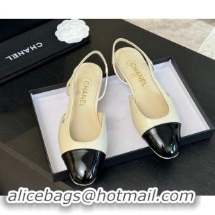 Best Product Chanel Printed Quilted Lambskin & Patent Calfskin Slingbacks Flat Beige 1121083