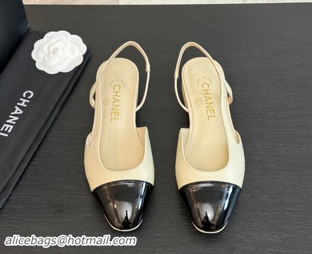 Best Product Chanel Printed Quilted Lambskin & Patent Calfskin Slingbacks Flat Beige 1121083