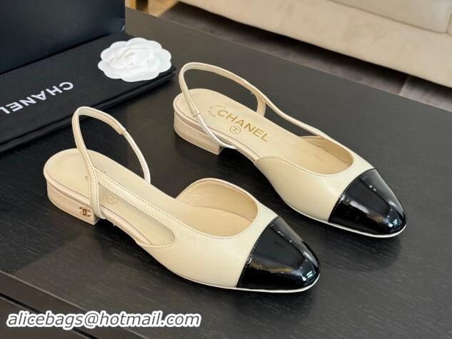 Best Product Chanel Printed Quilted Lambskin & Patent Calfskin Slingbacks Flat Beige 1121083