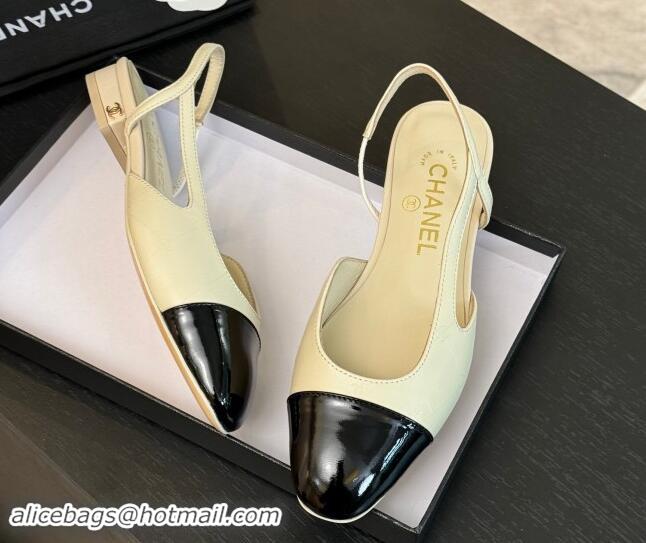 Best Product Chanel Printed Quilted Lambskin & Patent Calfskin Slingbacks Flat Beige 1121083