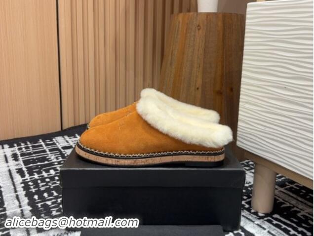 Good Looking Chanel Suede and Wool Flat Mules with Chain Brown 121085