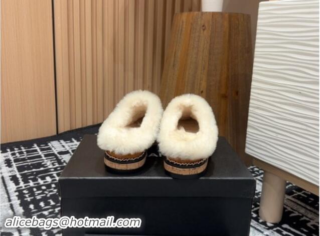 Good Looking Chanel Suede and Wool Flat Mules with Chain Brown 121085