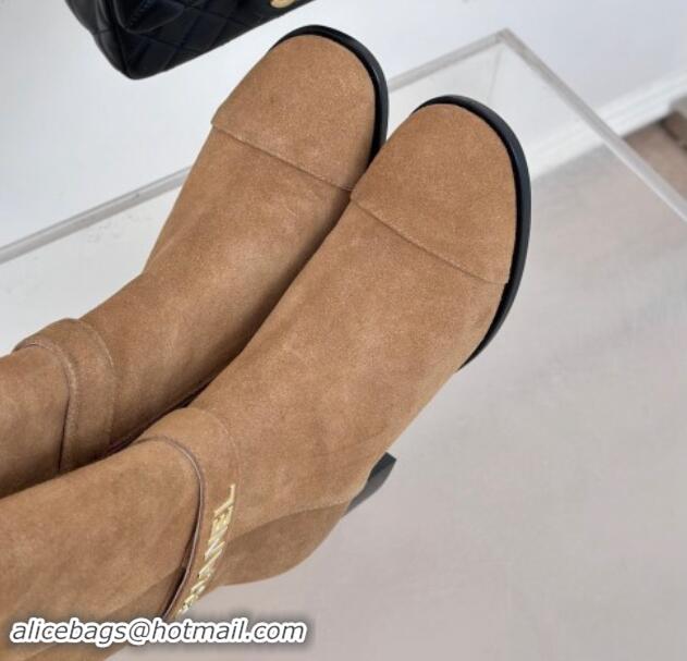 Classic Hot Chanel Suede High Boots 8cm with CHANEL Strap Dark Beige 1121088