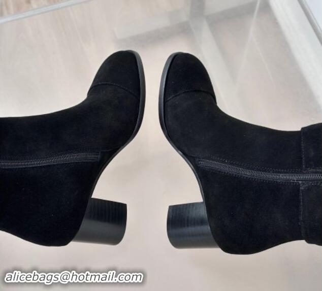 Low Cost Chanel Suede High Boots 8cm with CHANEL Strap Black 1121089