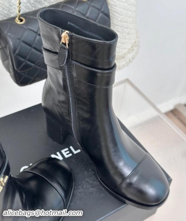 Hot Style Chanel Calfskin Ankle Boots 8cm with CHANEL Strap Black 121090