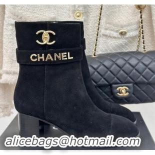 Best Price Chanel Suede Ankle Boots 8cm with CHANEL Strap Black 1121091