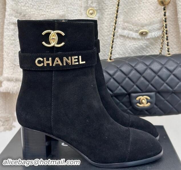 Best Price Chanel Suede Ankle Boots 8cm with CHANEL Strap Black 1121091