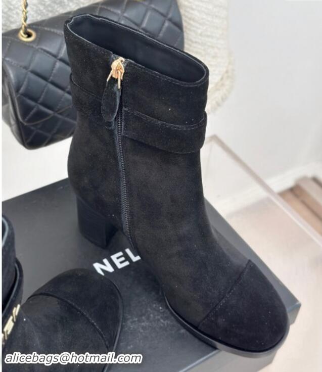 Best Price Chanel Suede Ankle Boots 8cm with CHANEL Strap Black 1121091