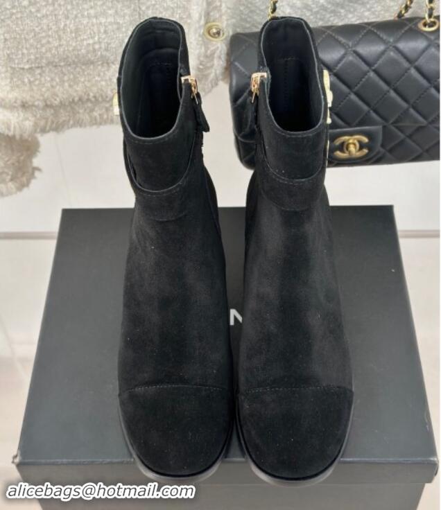 Best Price Chanel Suede Ankle Boots 8cm with CHANEL Strap Black 1121091