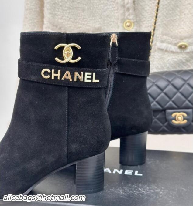 Best Price Chanel Suede Ankle Boots 8cm with CHANEL Strap Black 1121091