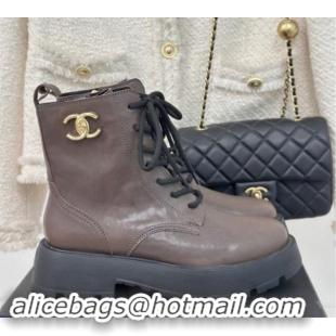 Good Quality Chanel Lambskin Laced-up Ankle Boots Grey 121093