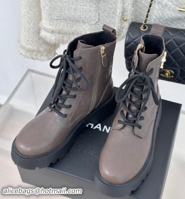 Good Quality Chanel Lambskin Laced-up Ankle Boots Grey 121093