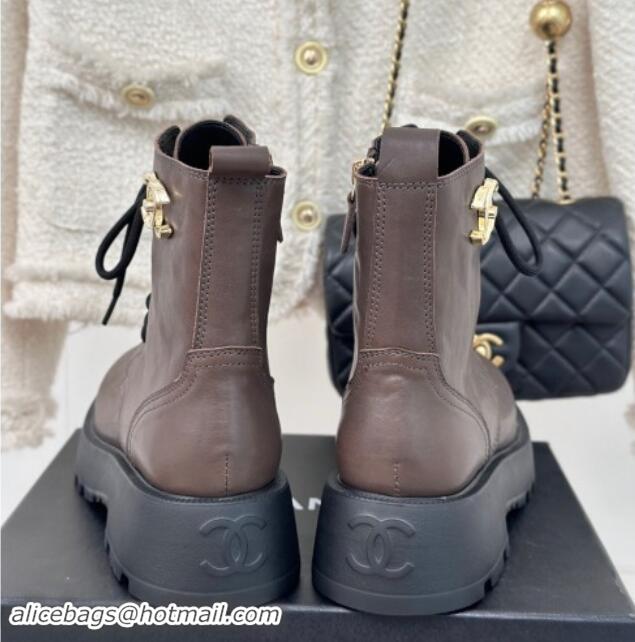 Good Quality Chanel Lambskin Laced-up Ankle Boots Grey 121093