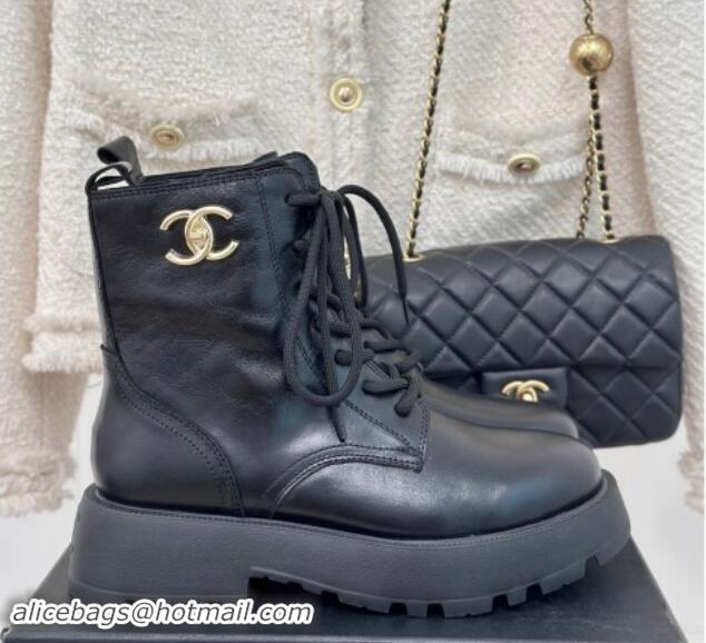 Purchase Chanel Lambskin Laced-up Ankle Boots Black 121096