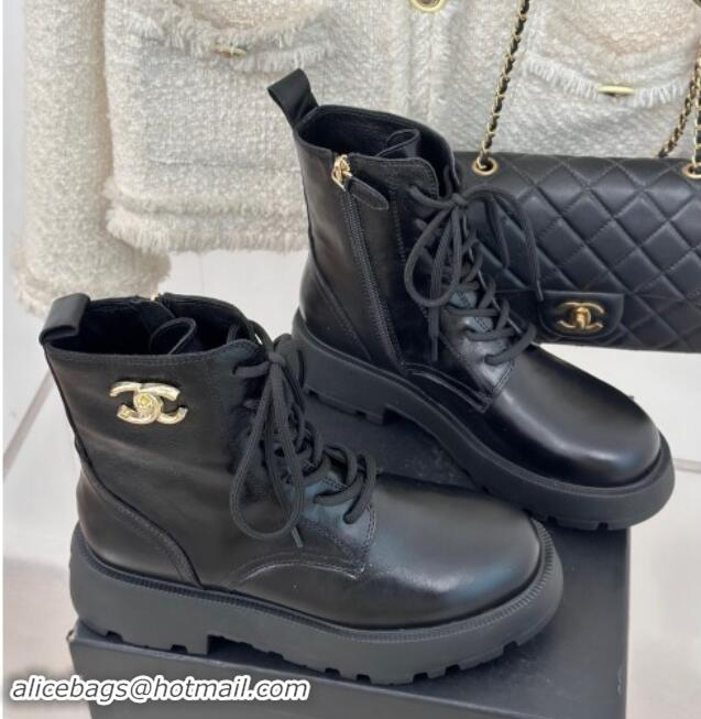 Purchase Chanel Lambskin Laced-up Ankle Boots Black 121096