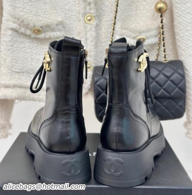 Purchase Chanel Lambskin Laced-up Ankle Boots Black 121096