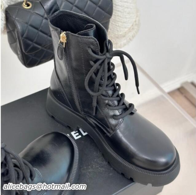 Purchase Chanel Lambskin Laced-up Ankle Boots Black 121096