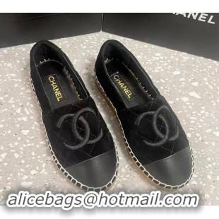 Best Product Chanel Quilted Suede Loafers Flat Black 121102