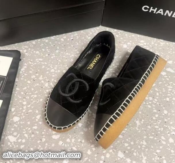 Best Product Chanel Quilted Suede Loafers Flat Black 121102