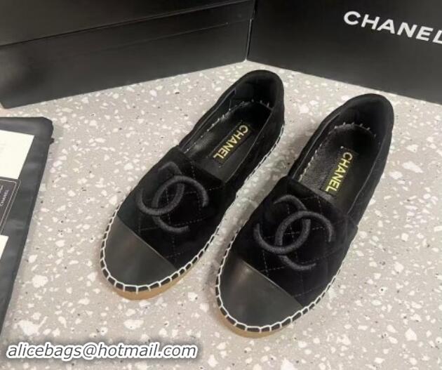 Best Product Chanel Quilted Suede Loafers Flat Black 121102