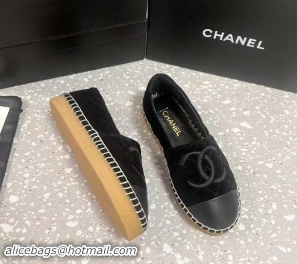 Best Product Chanel Quilted Suede Loafers Flat Black 121102