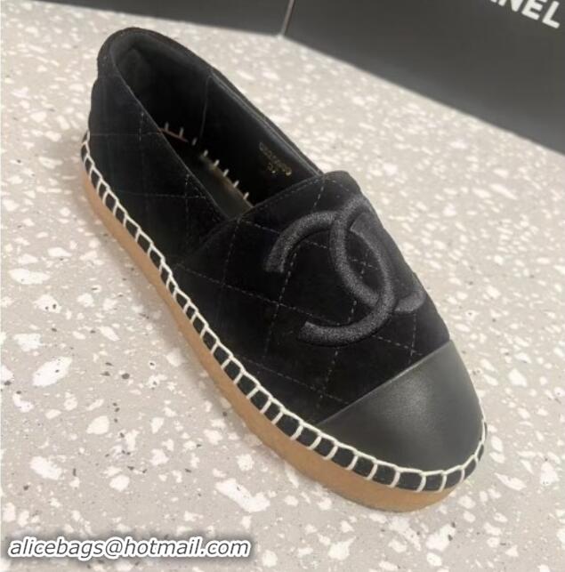 Best Product Chanel Quilted Suede Loafers Flat Black 121102