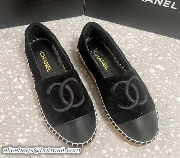 Best Product Chanel Quilted Suede Loafers Flat Black 121102