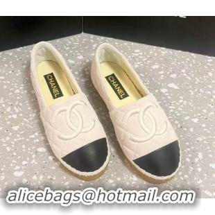 Pretty Style Chanel Quilted Suede Loafers Flat White 121103