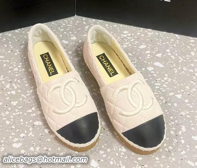 Pretty Style Chanel Quilted Suede Loafers Flat White 121103