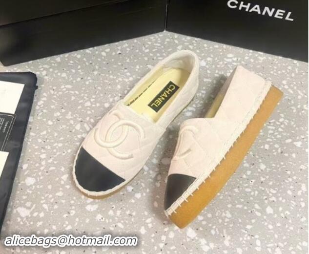 Pretty Style Chanel Quilted Suede Loafers Flat White 121103